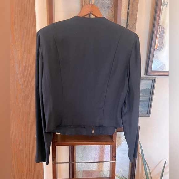 Vintage EMBLEM Black Blazer w Gold Zipper, Purple and Green Color Block Sz 7/8 - Picture 5 of 7